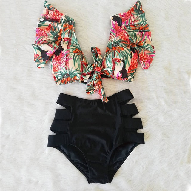 High Waist Bikini 2021 Ruffle Swimwear Women Print Sexy Swimsuit Push Up Bikinis Plus Size Bathing Suits Floral Beach Wear