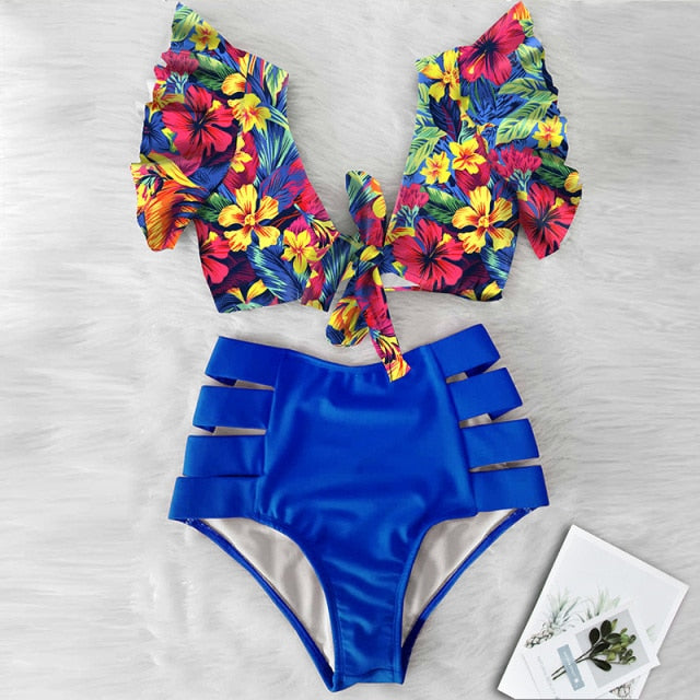 High Waist Bikini 2021 Ruffle Swimwear Women Print Sexy Swimsuit Push Up Bikinis Plus Size Bathing Suits Floral Beach Wear