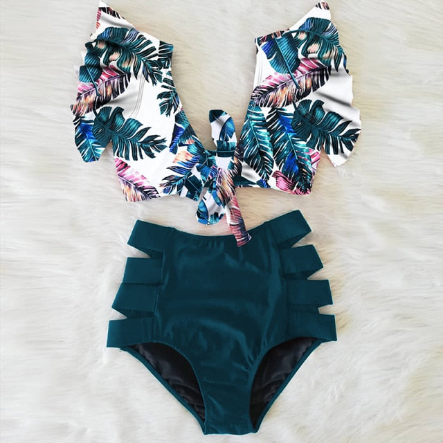 High Waist Bikini 2021 Ruffle Swimwear Women Print Sexy Swimsuit Push Up Bikinis Plus Size Bathing Suits Floral Beach Wear