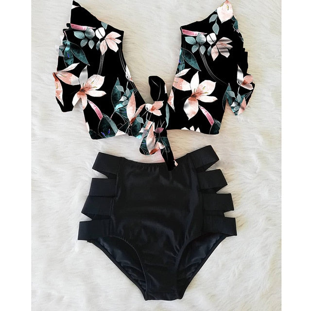 High Waist Bikini 2021 Ruffle Swimwear Women Print Sexy Swimsuit Push Up Bikinis Plus Size Bathing Suits Floral Beach Wear