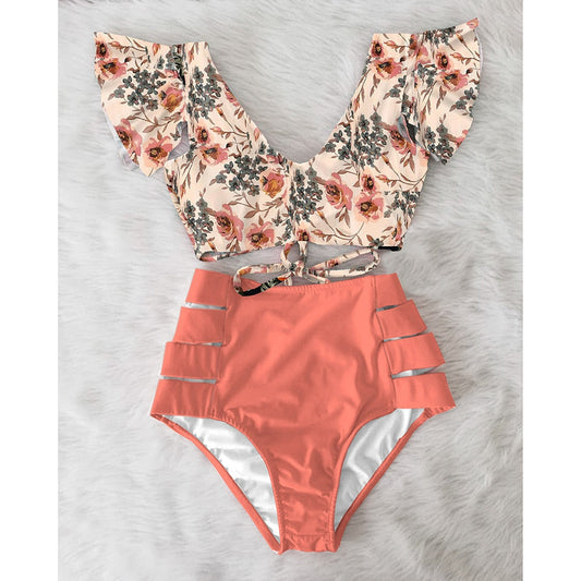 High Waist Bikini 2021 Ruffle Swimwear Women Print Sexy Swimsuit Push Up Bikinis Plus Size Bathing Suits Floral Beach Wear