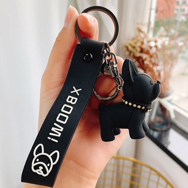 Fashion Punk French Bulldog Keychain PU Leather Dog Keychains for Women Bag Pendant Jewelry Trinket Men's Car Key Ring Key Chain