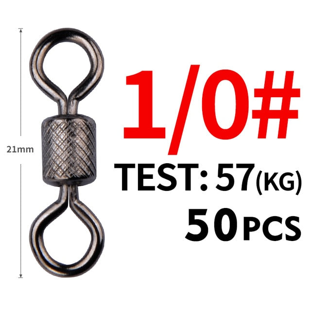 Meredith 50PCS/Lot Fishing Swivels Ball Bearing Swivel with Safety Snap Solid Rings Rolling Swivel for Carp Fishing Accessories