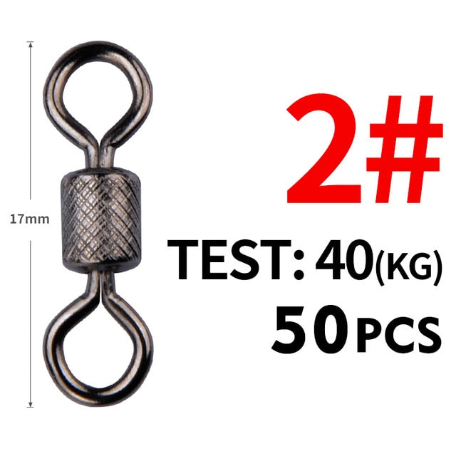 Meredith 50PCS/Lot Fishing Swivels Ball Bearing Swivel with Safety Snap Solid Rings Rolling Swivel for Carp Fishing Accessories