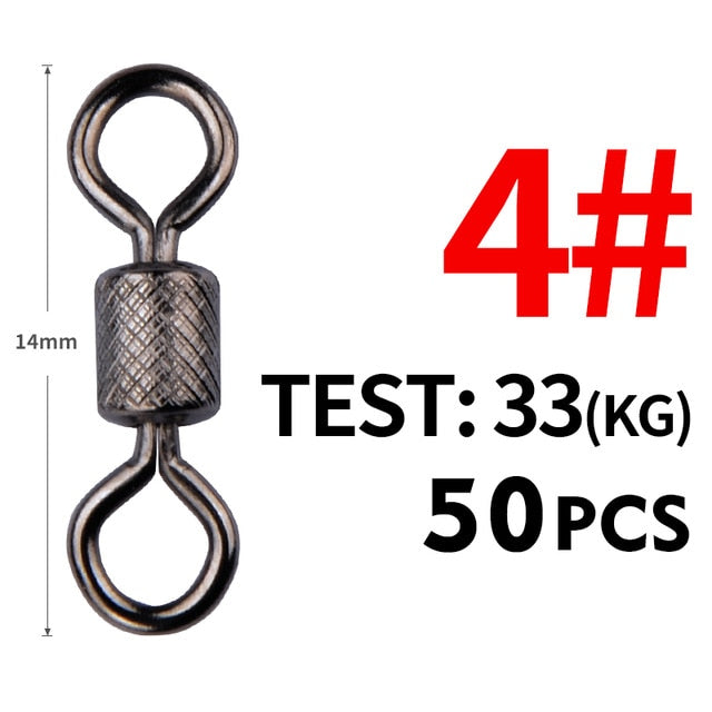 Meredith 50PCS/Lot Fishing Swivels Ball Bearing Swivel with Safety Snap Solid Rings Rolling Swivel for Carp Fishing Accessories