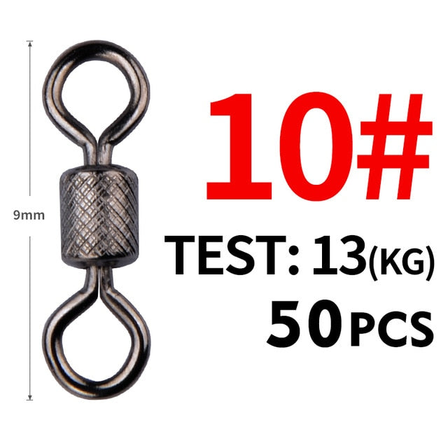 Meredith 50PCS/Lot Fishing Swivels Ball Bearing Swivel with Safety Snap Solid Rings Rolling Swivel for Carp Fishing Accessories