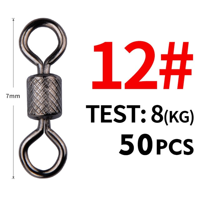 Meredith 50PCS/Lot Fishing Swivels Ball Bearing Swivel with Safety Snap Solid Rings Rolling Swivel for Carp Fishing Accessories