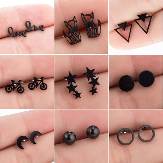 2020 Stainless Steel Earrings Geoemetric Women Men Hip hop Black Three Star Triangle Stud Earring Fashion Jewelry Gift Friend