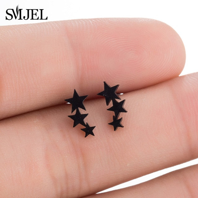 2020 Stainless Steel Earrings Geoemetric Women Men Hip hop Black Three Star Triangle Stud Earring Fashion Jewelry Gift Friend