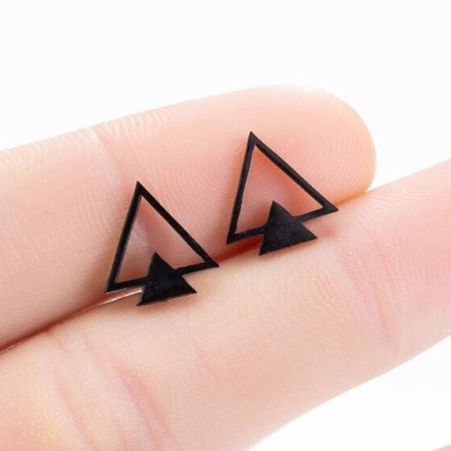 2020 Stainless Steel Earrings Geoemetric Women Men Hip hop Black Three Star Triangle Stud Earring Fashion Jewelry Gift Friend