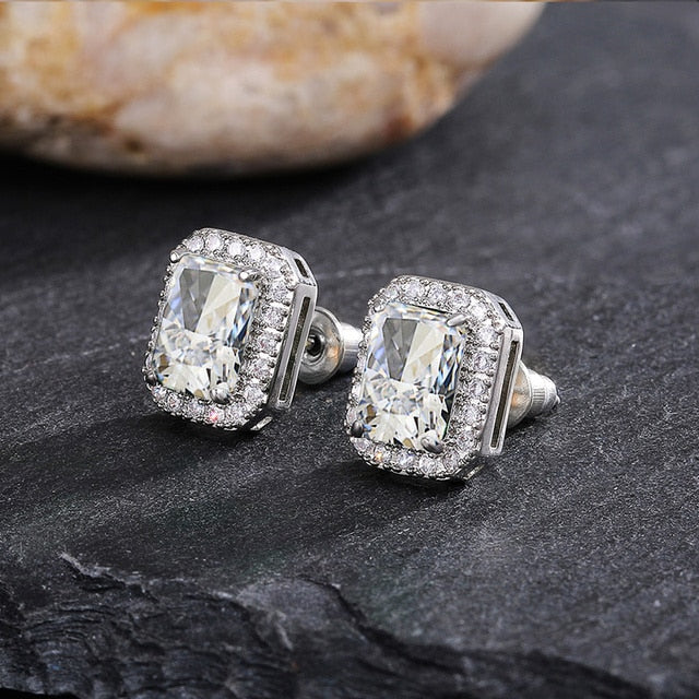 Huitan Gorgeous Green Cubic Zirconia Stud Earrings for Women Noble Wedding Party Earring Fine Birthday Gift Lady Fashion Jewelry