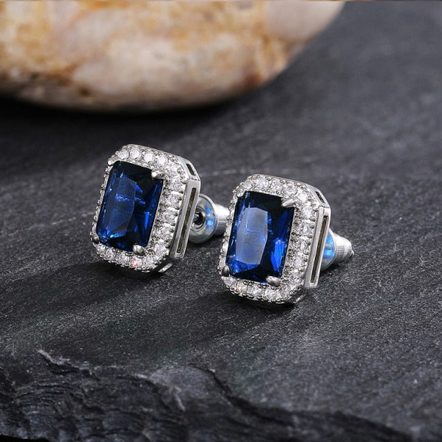 Huitan Gorgeous Green Cubic Zirconia Stud Earrings for Women Noble Wedding Party Earring Fine Birthday Gift Lady Fashion Jewelry