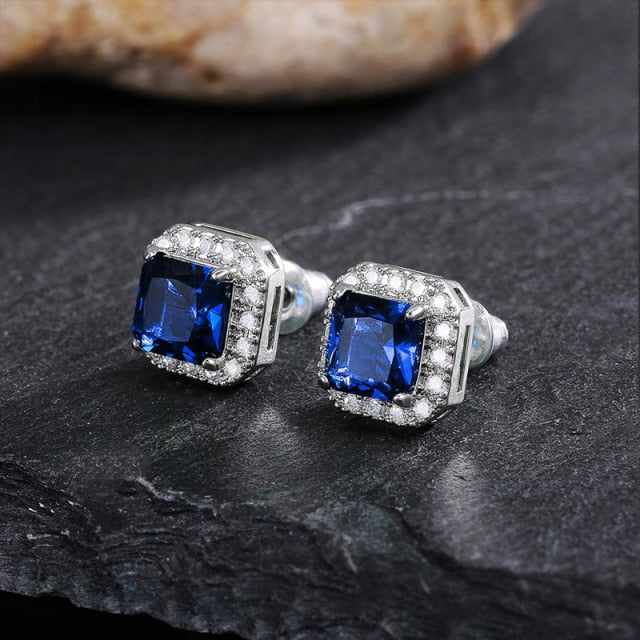 Huitan Gorgeous Green Cubic Zirconia Stud Earrings for Women Noble Wedding Party Earring Fine Birthday Gift Lady Fashion Jewelry