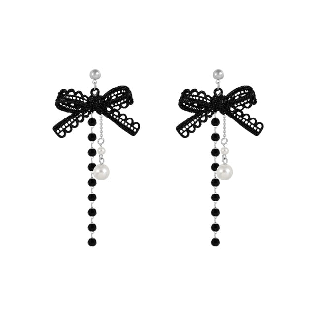 Korean Retro Asymmetric Butterfly Imitation Pearl Earrings Fashion Round Flower Brincos Long Statement Wings Earrings Jewelry