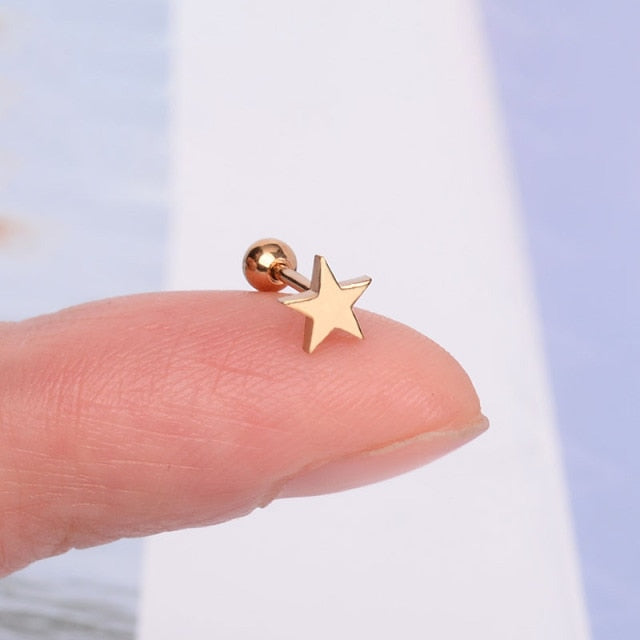 1Pcs Stainless Steel Mini Stud Earrings Heart Star Moon Cross Butterfly Snake Helix Cartilage Tragus Lobe Ear Piercing Jewelry