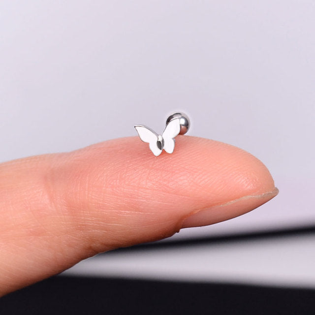 1Pcs Stainless Steel Mini Stud Earrings Heart Star Moon Cross Butterfly Snake Helix Cartilage Tragus Lobe Ear Piercing Jewelry