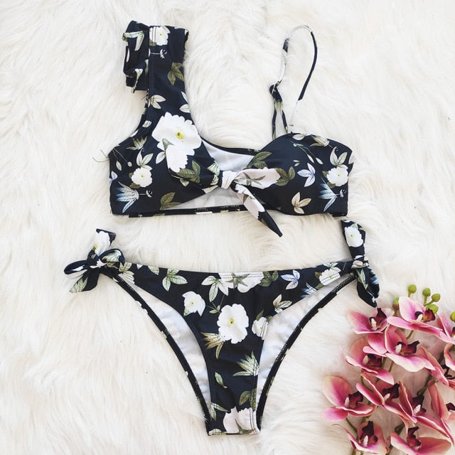 High Waist Bikini 2021 Ruffle Swimwear Women Print Sexy Swimsuit Push Up Bikinis Plus Size Bathing Suits Floral Beach Wear