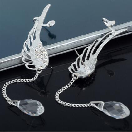 2021 New Silver Plated Angel Wing Stylist Crystal Earrings Drop Dangle Ear Stud For Women Long Cuff Earring Bohemia Jewelrys-zz22zz-teddypopup