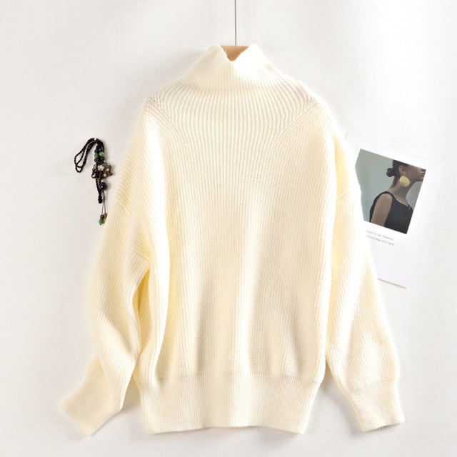 MASTGOU Wool Women's Sweater Autumn Winter Warm Turtlenecks Casual Loose Oversized Lady Sweaters Knitted Pullover Top Pull Femme