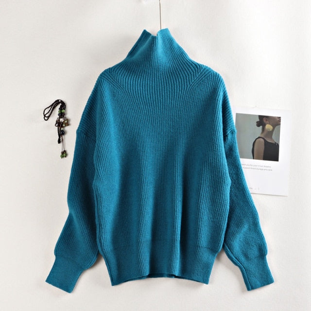 MASTGOU Wool Women's Sweater Autumn Winter Warm Turtlenecks Casual Loose Oversized Lady Sweaters Knitted Pullover Top Pull Femme