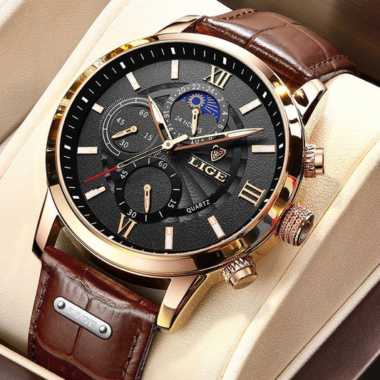 2021 LIGE Men's Watches Top Brand Luxury Men Wrist Watch Leather Quartz Watch Sports Waterproof Male Clock Relogio Masculino+Box-zz22zz-teddypopup