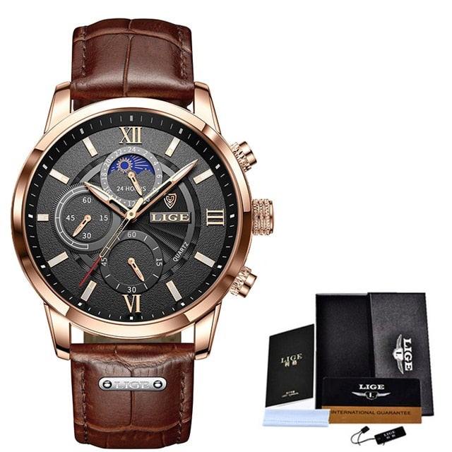 2021 LIGE Men's Watches Top Brand Luxury Men Wrist Watch Leather Quartz Watch Sports Waterproof Male Clock Relogio Masculino+Box-zz22zz-teddypopup