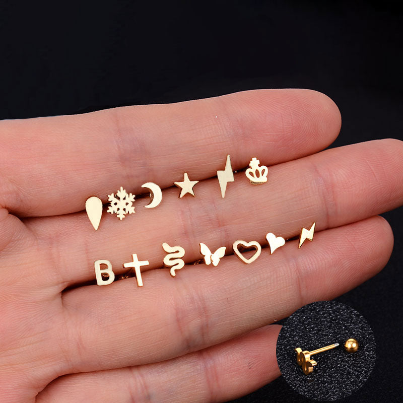 1Pcs Stainless Steel Mini Stud Earrings Heart Star Moon Cross Butterfly Snake Helix Cartilage Tragus Lobe Ear Piercing Jewelry