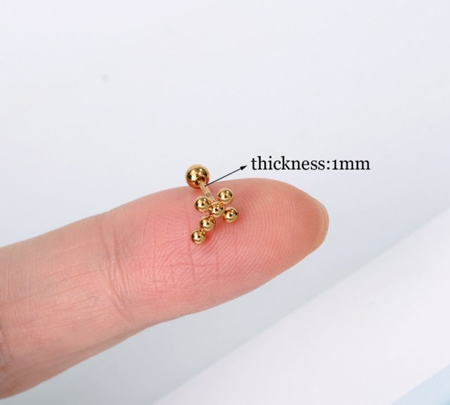 1Pcs Stainless Steel Mini Stud Earrings Heart Star Moon Cross Butterfly Snake Helix Cartilage Tragus Lobe Ear Piercing Jewelry