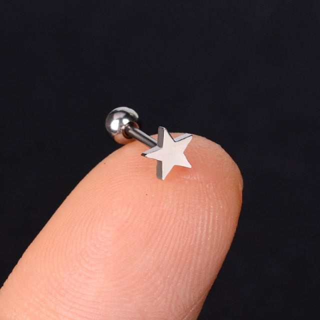 1Pcs Stainless Steel Mini Stud Earrings Heart Star Moon Cross Butterfly Snake Helix Cartilage Tragus Lobe Ear Piercing Jewelry