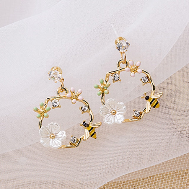 2020 New Arrival Classic Round Pink Green Crystal Stud Earrings Sweet Flower Cirlce Jewelry Fashion Brincos Gift  for women