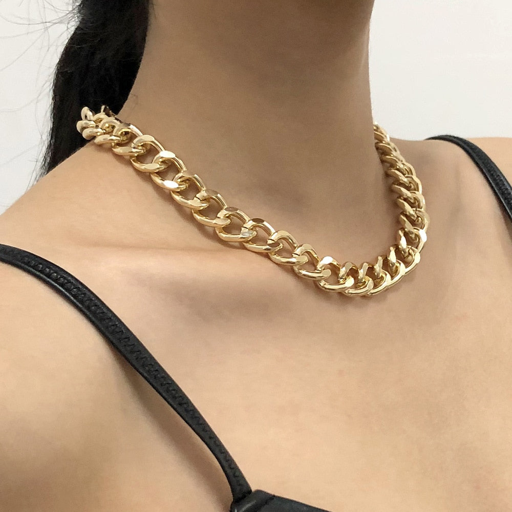 2021 Fashion Big Necklace for Women Twist Gold Silver Color Chunky Thick Lock Choker Chain Necklaces Party Jewelry-zz22zz-teddypopup