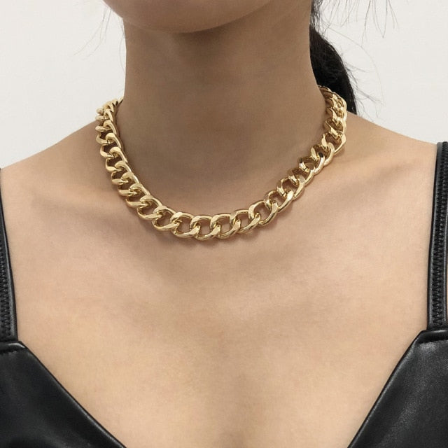 2021 Fashion Big Necklace for Women Twist Gold Silver Color Chunky Thick Lock Choker Chain Necklaces Party Jewelry-zz22zz-teddypopup