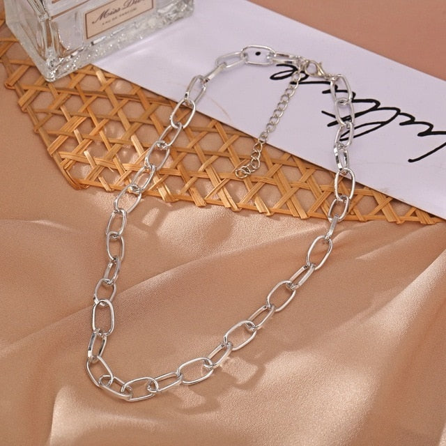 2021 Fashion Big Necklace for Women Twist Gold Silver Color Chunky Thick Lock Choker Chain Necklaces Party Jewelry-zz22zz-teddypopup