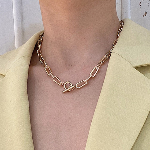 2021 Fashion Big Necklace for Women Twist Gold Silver Color Chunky Thick Lock Choker Chain Necklaces Party Jewelry-zz22zz-teddypopup