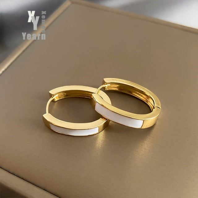 2020 New Classic Copper Alloy Smooth Metal Hoop Earrings For Woman Fashion Korean Jewelry Temperament Girl's Daily Wear earrings