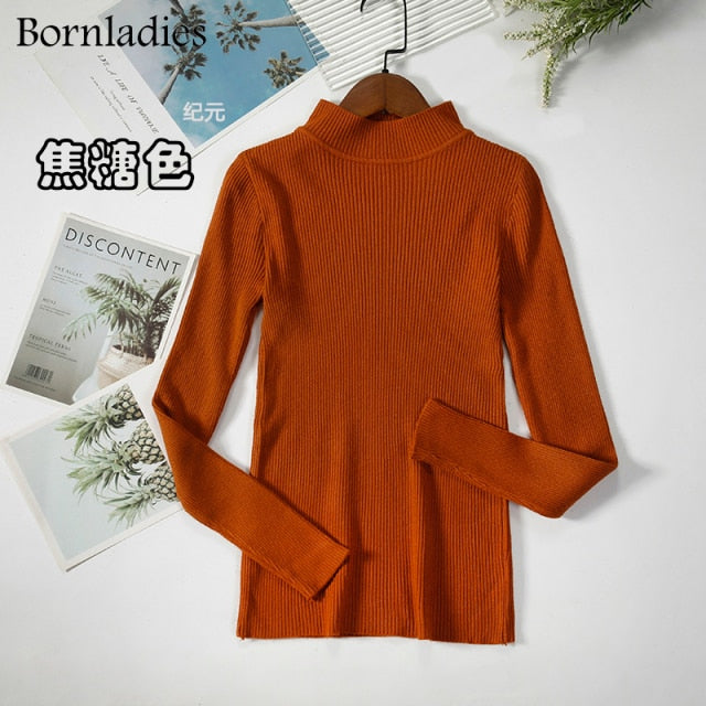 Bornladies Autumn Winter Basic Turtleneck Knitting Bottoming Warm Sweaters 2021 Women's Pullovers Solid Minimalist Cheap Tops