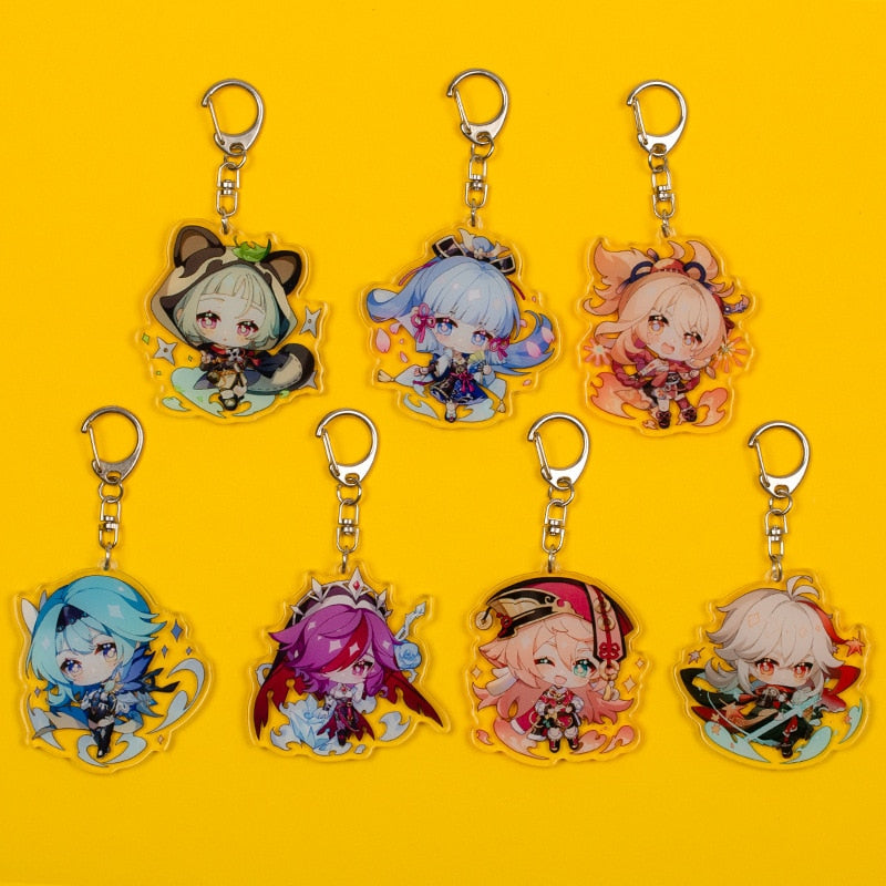 Genshin Impact Kaedehara Kazuha Barbara Gunnhildr Acrylic Keychain Badge Cartoon Cosplay Key Chain Pendant Props Accessories