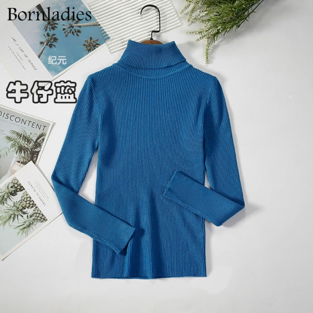 Bornladies 2021 Basic Turtleneck Women Sweaters Autumn Winter Tops Slim Women Pullover Knitted Sweater Jumper Soft Warm Pull