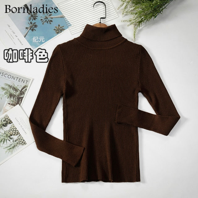 Bornladies 2021 Basic Turtleneck Women Sweaters Autumn Winter Tops Slim Women Pullover Knitted Sweater Jumper Soft Warm Pull