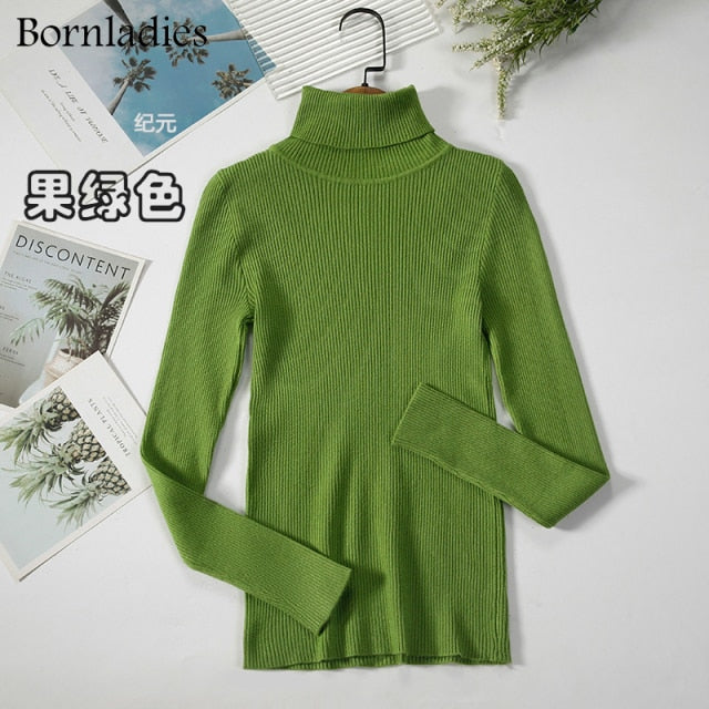 Bornladies 2021 Basic Turtleneck Women Sweaters Autumn Winter Tops Slim Women Pullover Knitted Sweater Jumper Soft Warm Pull