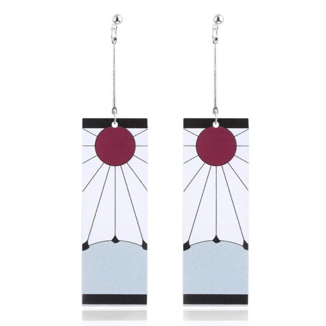 Fashion Acrylic Tanjiro Earrings Demon Slayer Earrings Anime Cosplay Props Hanafuda Drop Long Earrings for Women Jewelry