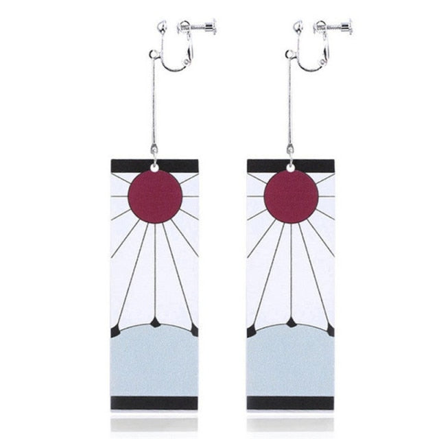 Fashion Acrylic Tanjiro Earrings Demon Slayer Earrings Anime Cosplay Props Hanafuda Drop Long Earrings for Women Jewelry