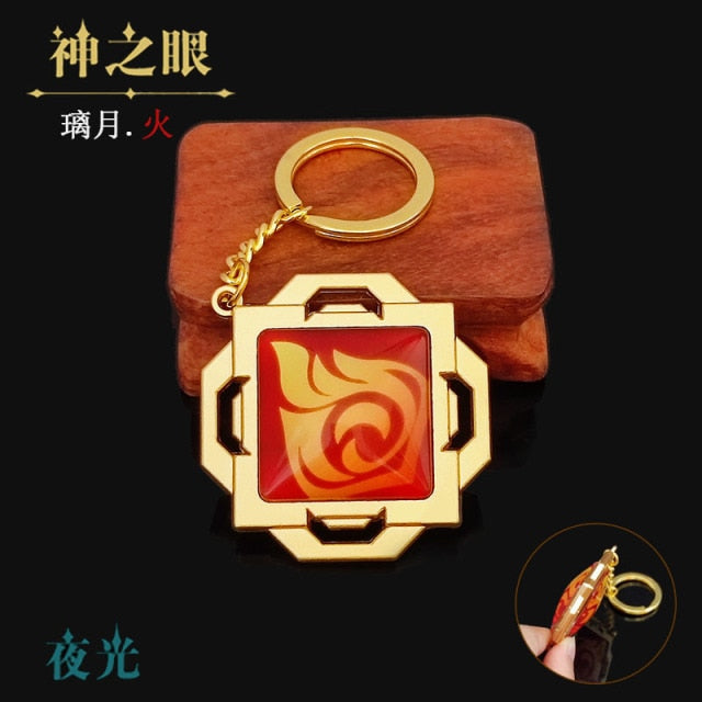 Game Genshin Impact Vision Lnazuma Ganyu Keqing Wendi Xiao Keychain Luminous 7 Element Weapons Eye Of Original God Toy KeyRing