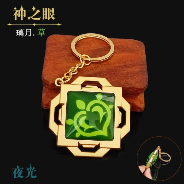 Game Genshin Impact Vision Lnazuma Ganyu Keqing Wendi Xiao Keychain Luminous 7 Element Weapons Eye Of Original God Toy KeyRing