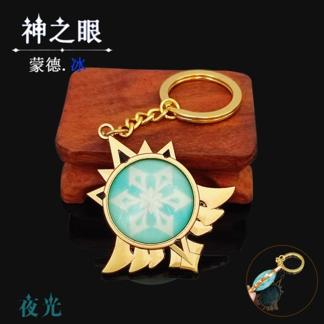 Game Genshin Impact Vision Lnazuma Ganyu Keqing Wendi Xiao Keychain Luminous 7 Element Weapons Eye Of Original God Toy KeyRing