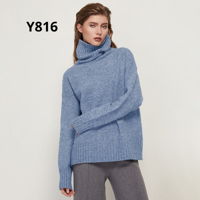 Aachoae Autumn Winter Women Knitted Turtleneck Wool Sweaters 2021 Casual Basic Pullover Jumper Batwing Long Sleeve Loose Tops