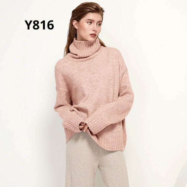 Aachoae Autumn Winter Women Knitted Turtleneck Wool Sweaters 2021 Casual Basic Pullover Jumper Batwing Long Sleeve Loose Tops