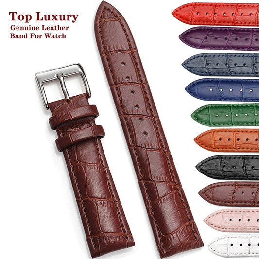 【Genuine Leather Watchbands 】Watch Band Strap Steel Pin buckle High Quality Wrist Belt Bracelet + Tool