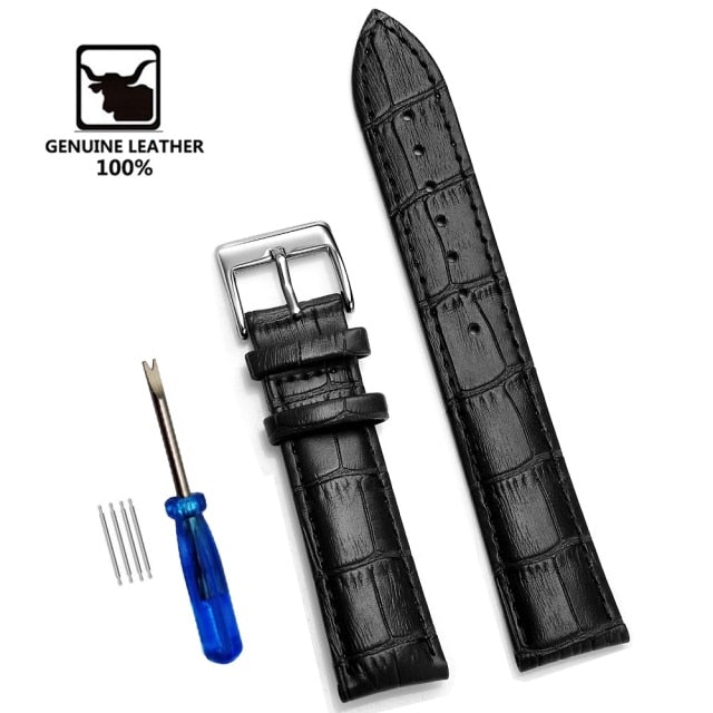 【Genuine Leather Watchbands 】Watch Band Strap Steel Pin buckle High Quality Wrist Belt Bracelet + Tool