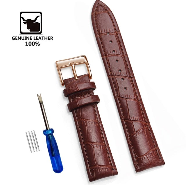 【Genuine Leather Watchbands 】Watch Band Strap Steel Pin buckle High Quality Wrist Belt Bracelet + Tool